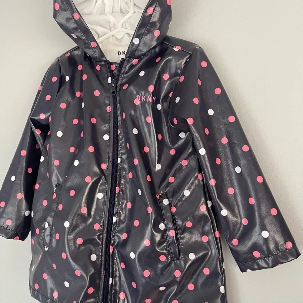 DKNY Navy Polka Dot Raincoat Hooded Sz 3T